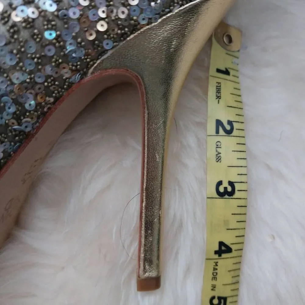 Joan & David Gold Sequin Platform Heels Pumps Size 6 Metallic Glam Party - Picture 9 of 12